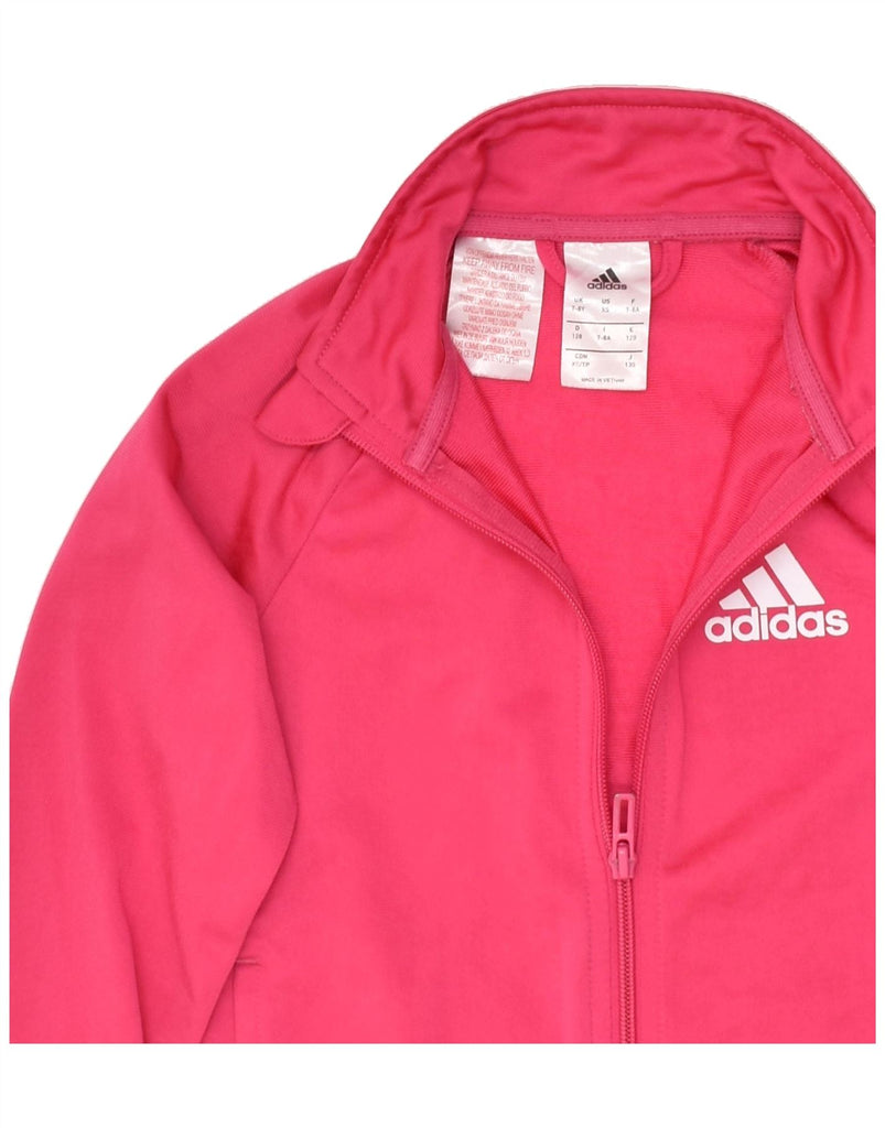 ADIDAS Girls Graphic Tracksuit Top Jacket 7-8 Years Pink Polyester | Vintage Adidas | Thrift | Second-Hand Adidas | Used Clothing | Messina Hembry 