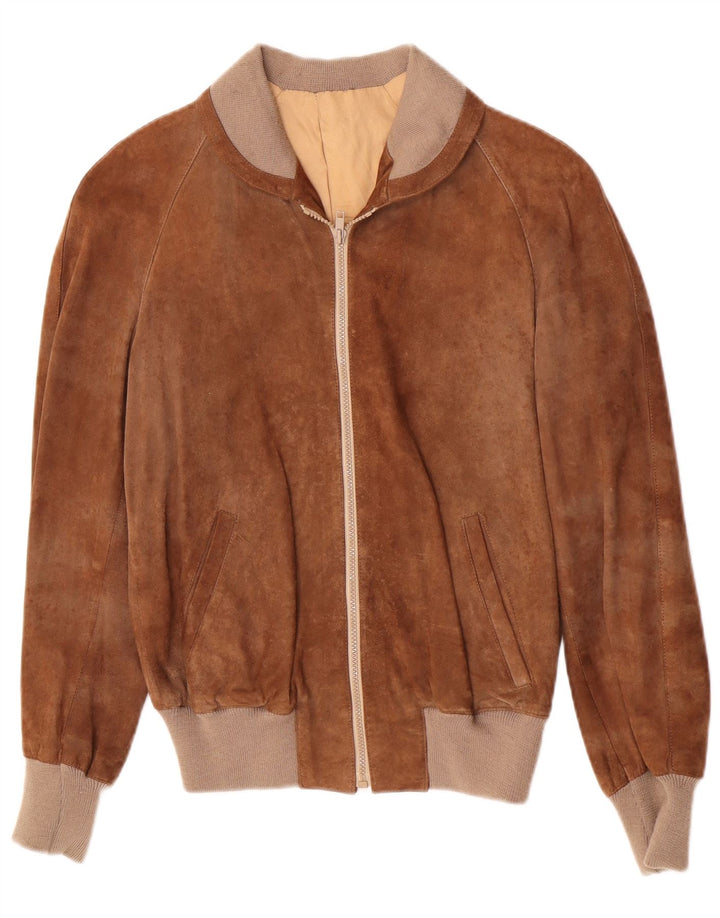 Vintage Mens Suede Bomber Jacket IT 48 Medium Brown Leather