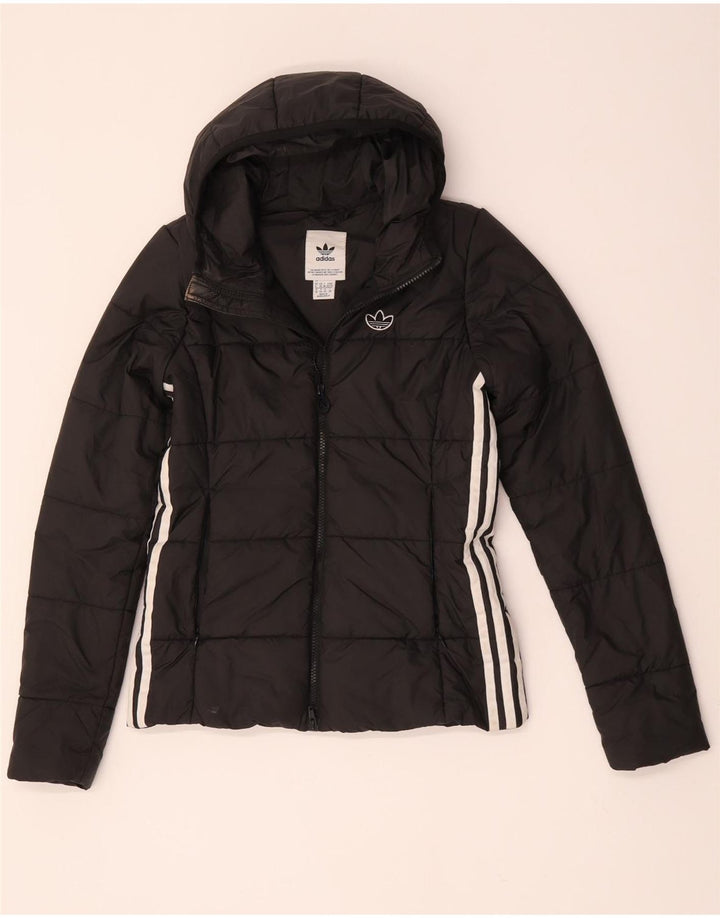Adidas Womens Hooded Padded Jacket UK 6 XS Black Polyester