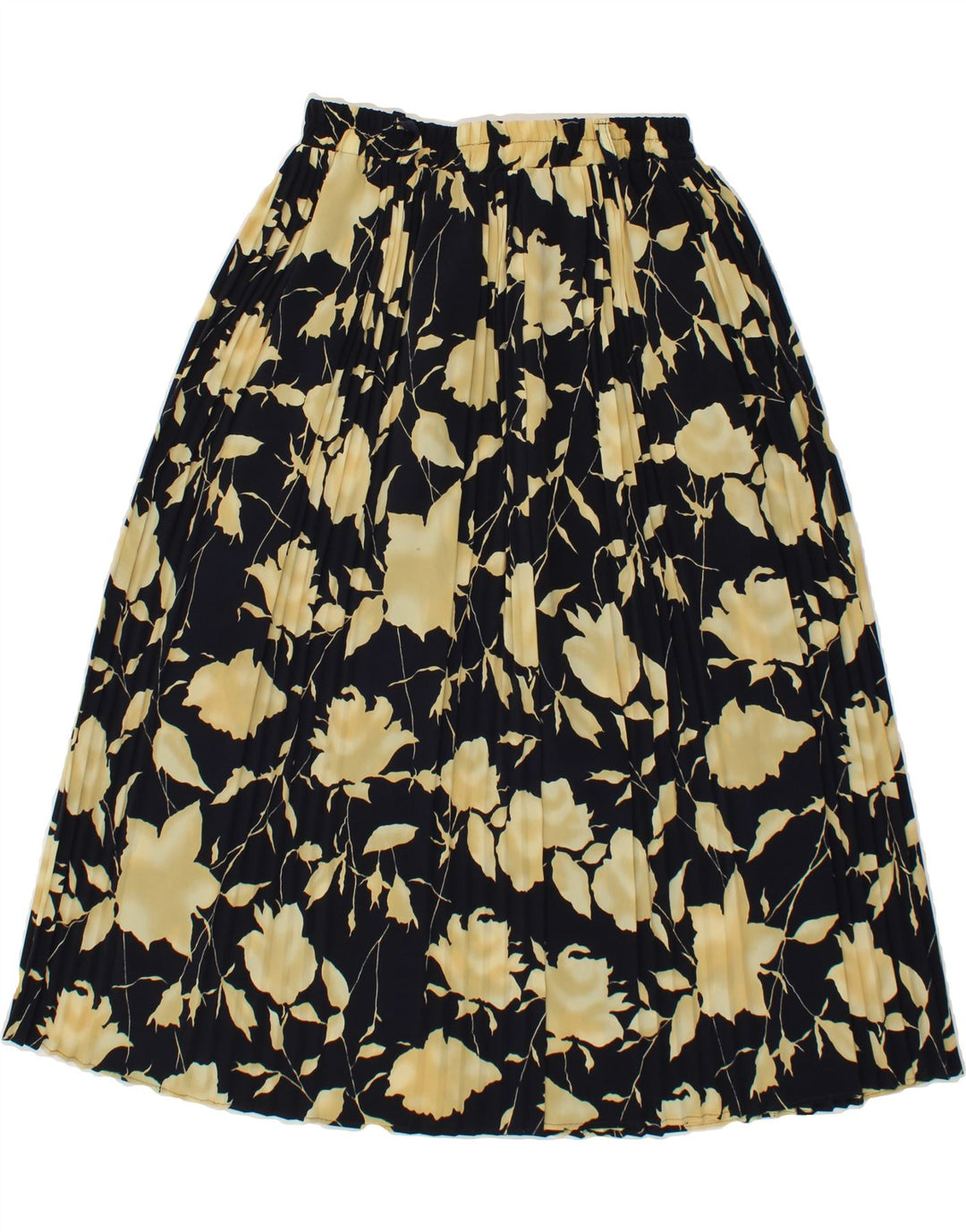 VINTAGE Womens Pleated Skirt Large W32  Black Floral Polyester Vintage Vintage and Second-Hand Vintage from Messina Hembry 