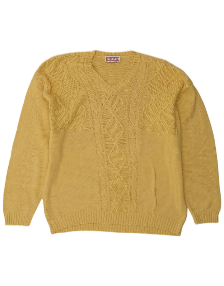Stefanel Mens V-Neck Jumper Sweater XL Yellow