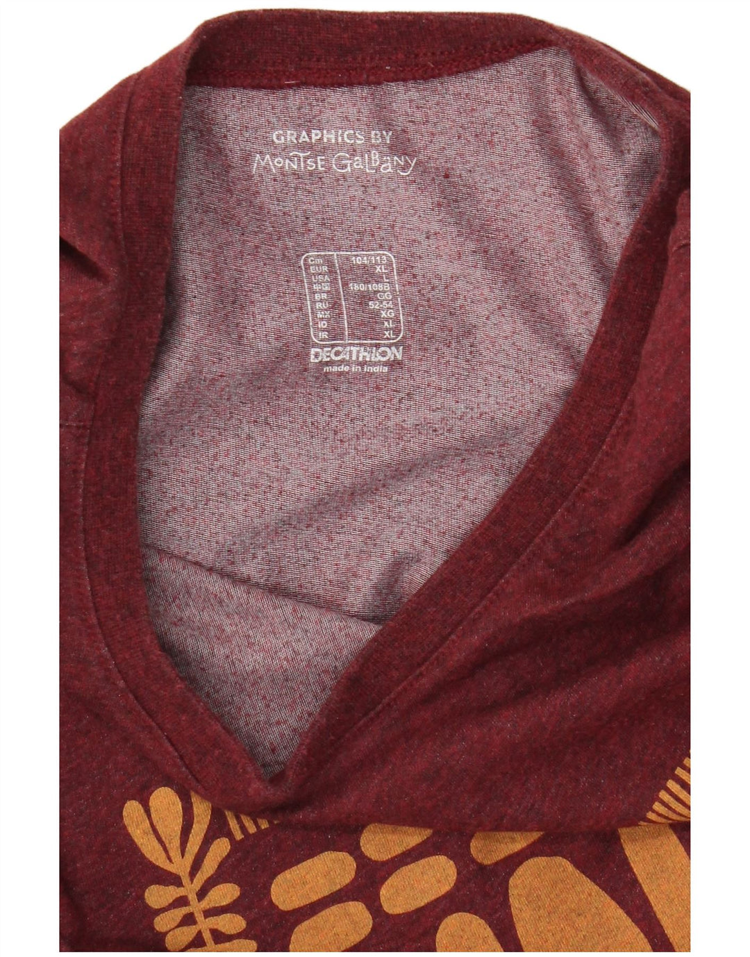 Decathlon Mens Graphic T-Shirt Top Large Burgundy
