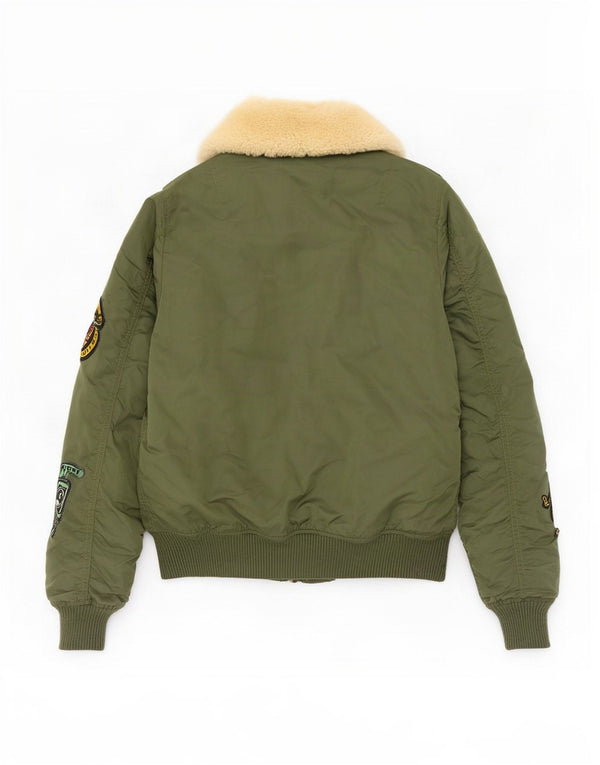 Alpha Industries Womens Graphic Bomber Jacket UK 6 XS Green Nylon