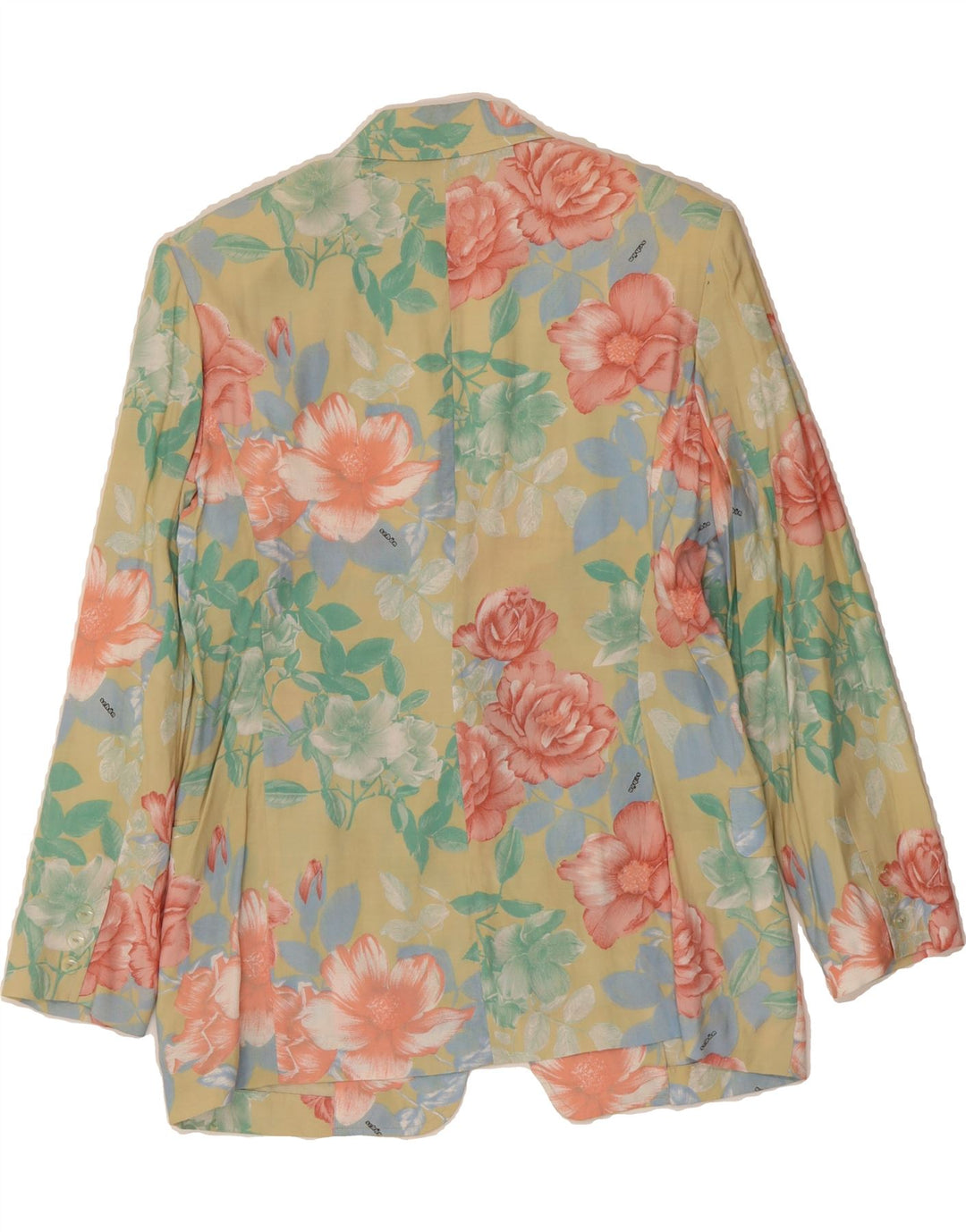 VINTAGE Womens 1 Button Blazer Jacket IT 46 Large Beige Floral Viscose Vintage Vintage and Second-Hand Vintage from Messina Hembry 