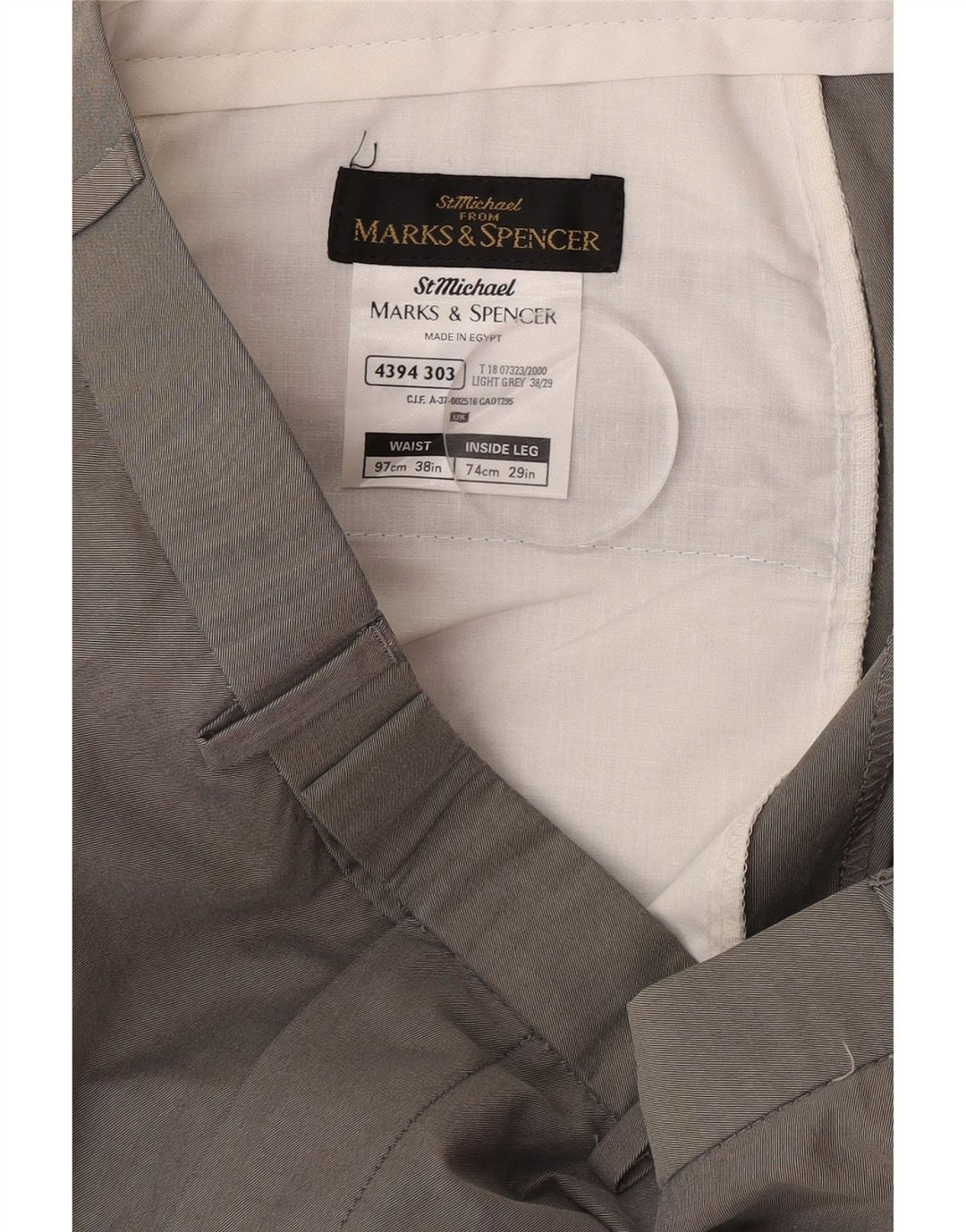 Marks & Spencer Mens Straight Suit Trousers W38 L29 Grey Cotton
