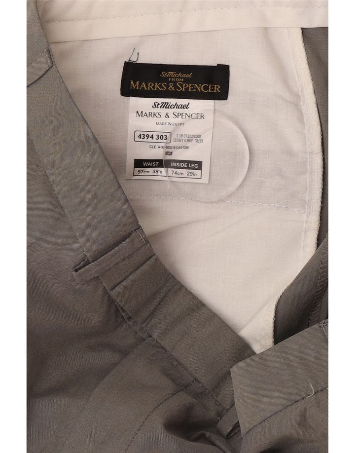 Marks & Spencer Mens Straight Suit Trousers W38 L29 Grey Cotton