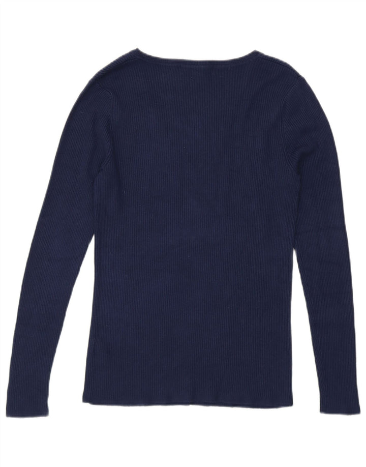 MARKS & SPENCER Womens V-Neck Jumper Sweater UK 10 Small Navy Blue Viscose