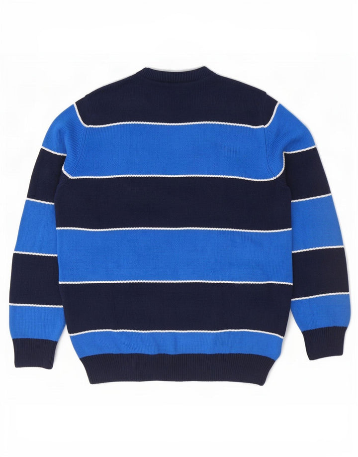 Chaps Mens Crew Neck Jumper Sweater Large Navy Blue Striped Cotton