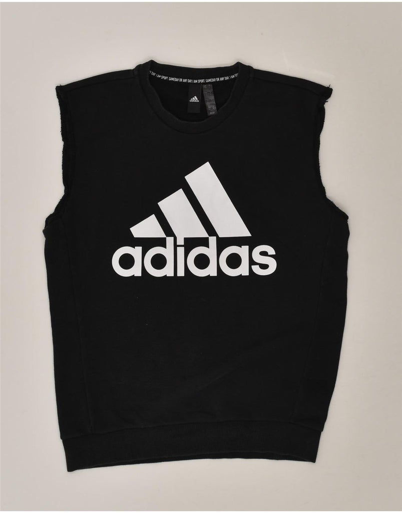 ADIDAS Mens Sleeveless Graphic Sweatshirt Jumper Small Black Cotton | Vintage Adidas | Thrift | Second-Hand Adidas | Used Clothing | Messina Hembry 