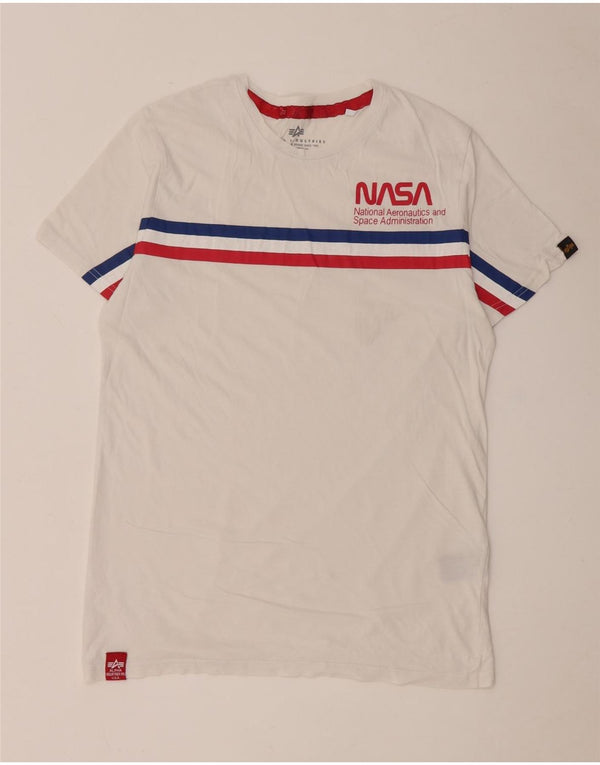 Alpha Industries Mens Graphic T-Shirt Top Medium White Striped Cotton