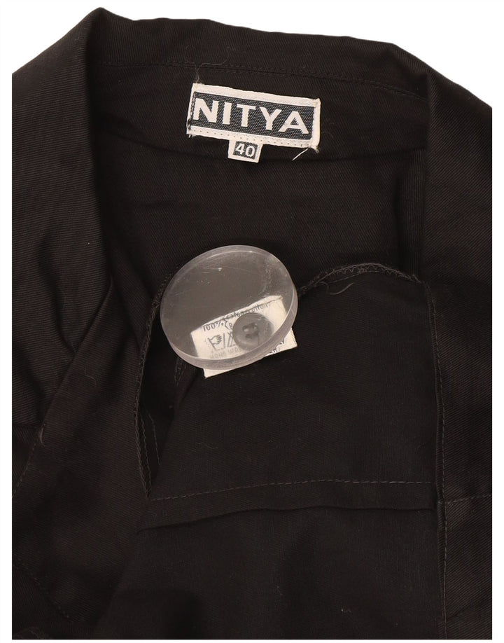 Nitya Womens 3 Button 3/4 Sleeve Blazer Jacket IT 40 Small Black Cotton
