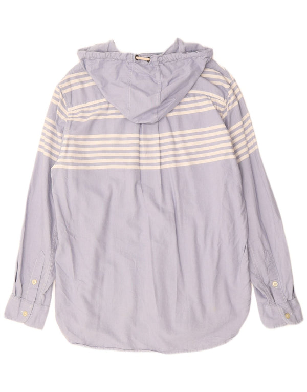 CHAPS Mens Hooded Pullover Shirt Medium Blue Striped Cotton