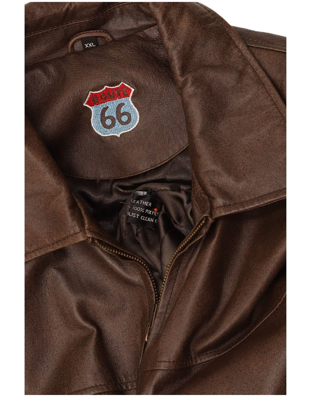 ROUTE 66 Mens Leather Jacket UK 44 2XL Brown Polyester