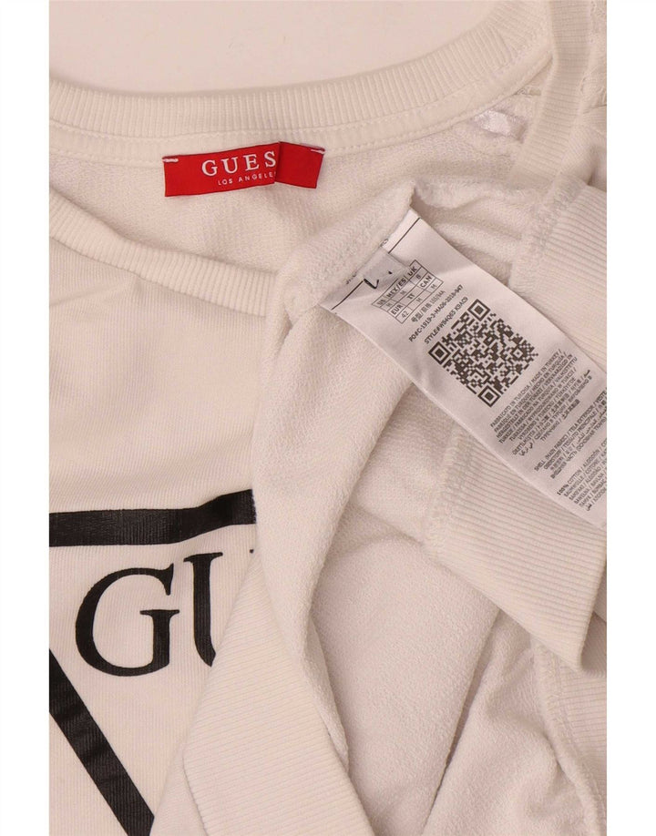 Guess Womens Graphic Sweatshirt Jumper UK 8 Small White Polyamide