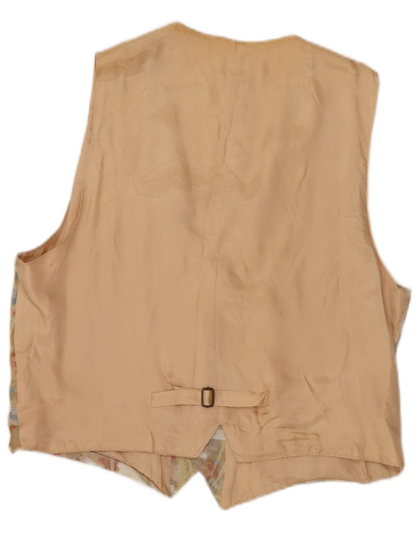 Vintage Womens Waistcoat UK 18 XL Beige Geometric Polyester