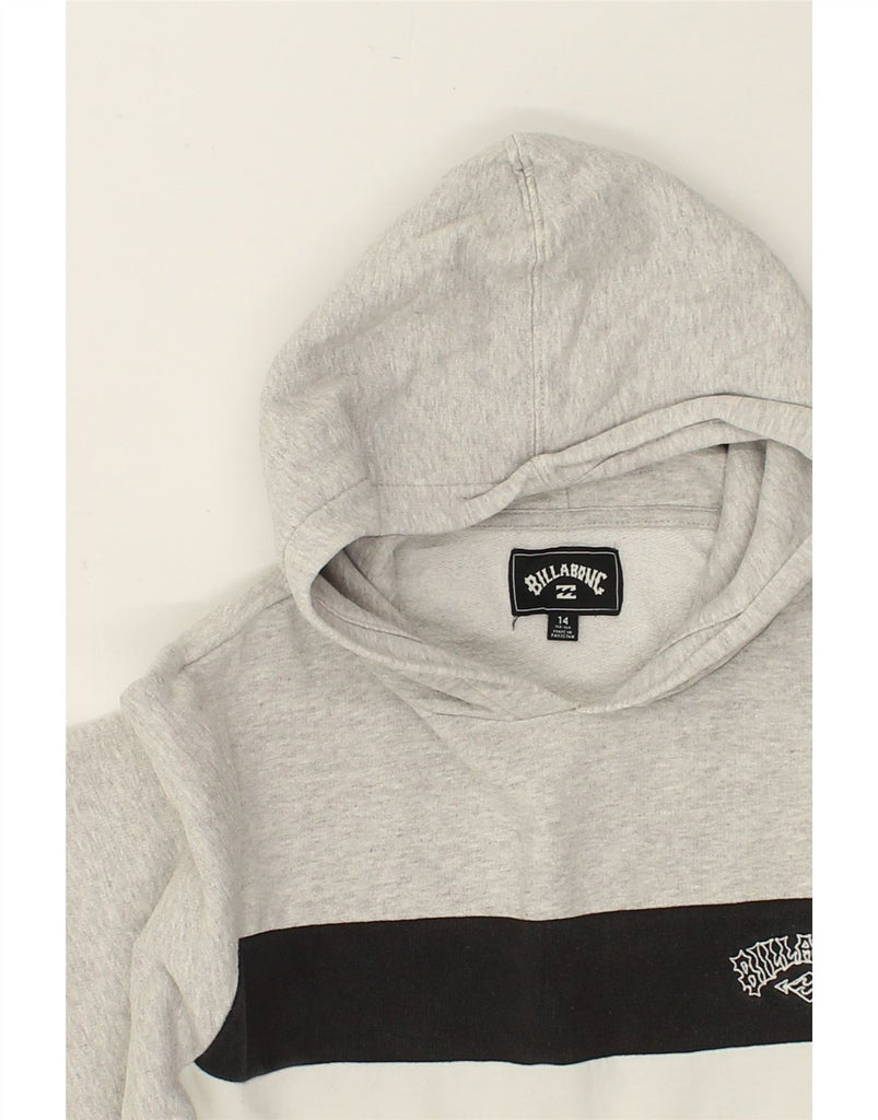 BILLABONG Boys Graphic Hoodie Jumper 13-14 Years Grey Colourblock Cotton | Vintage Billabong | Thrift | Second-Hand Billabong | Used Clothing | Messina Hembry 