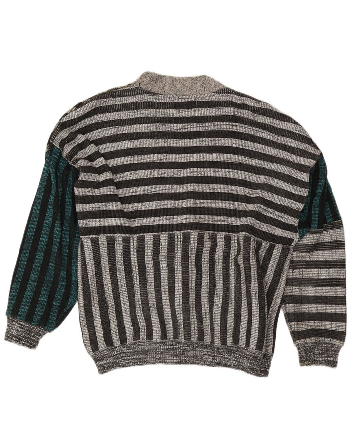 La Squadra Mens Cardigan Sweater Large Grey Striped Cotton