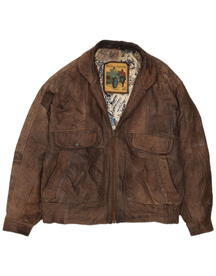 Pierce Arrow Mens Leather Jacket IT 56 3XL Brown Leather