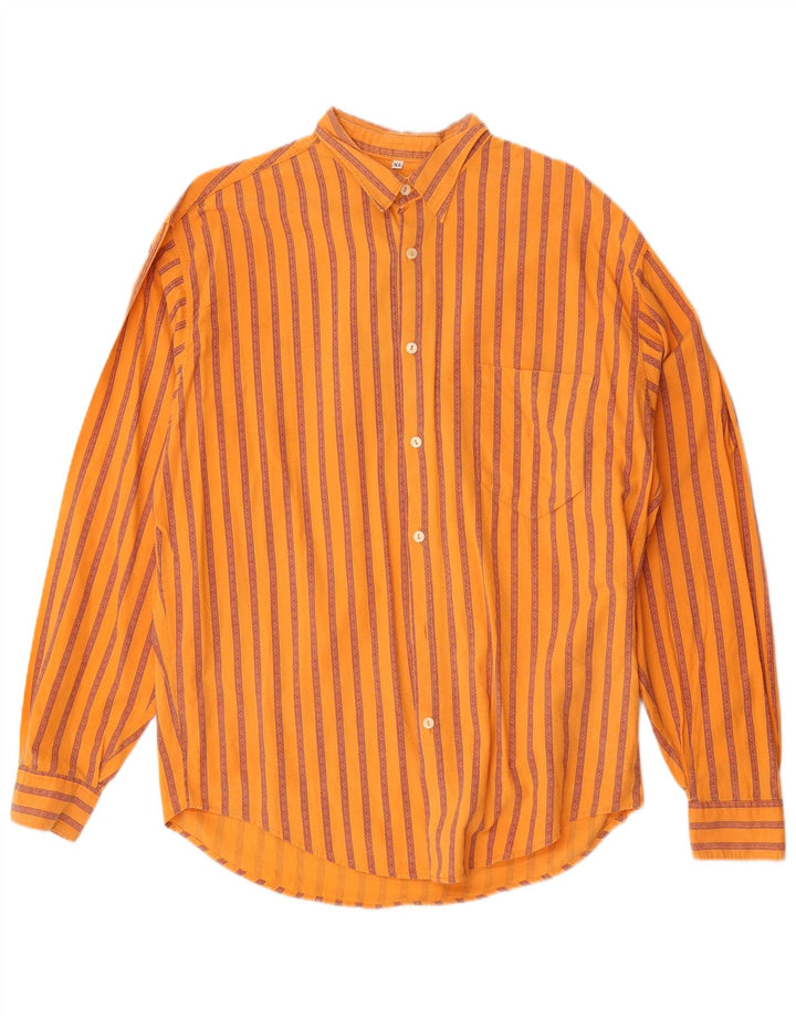 Vintage Mens Shirt XL Orange Striped Cotton