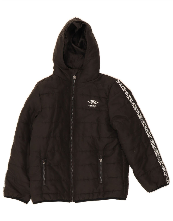 UMBRO Boys Graphic Hooded Padded Jacket 10-11 Years Black Polyester Vintage Umbro and Second-Hand Umbro from Messina Hembry 