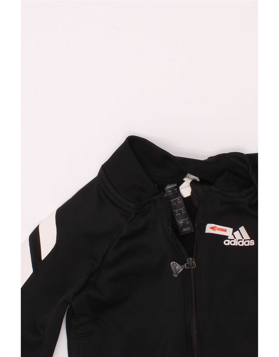 Adidas Boys Tracksuit Top Jacket 3-4 Years Black Colourblock Polyester