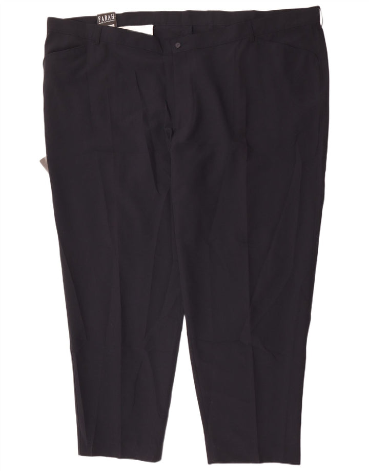 Farah Mens Straight Casual Trousers W60 L33 Navy Blue Polyester