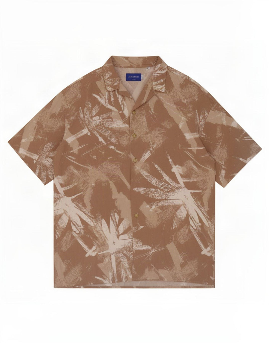 Jack & Jones Mens Abstract Pattern Short Sleeve Shirt Medium Beige Viscose