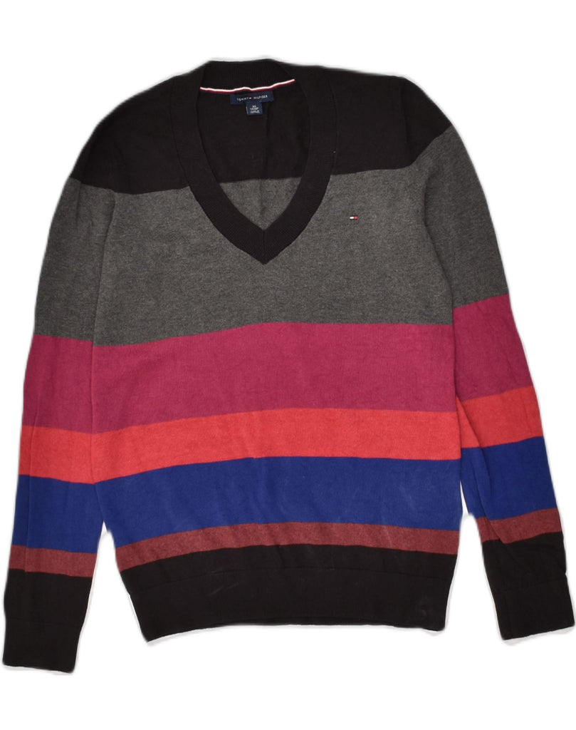 TOMMY HILFIGER Womens V-Neck Jumper Sweater UK 6 XS Multicoloured Striped | Vintage Tommy Hilfiger | Thrift | Second-Hand Tommy Hilfiger | Used Clothing | Messina Hembry 