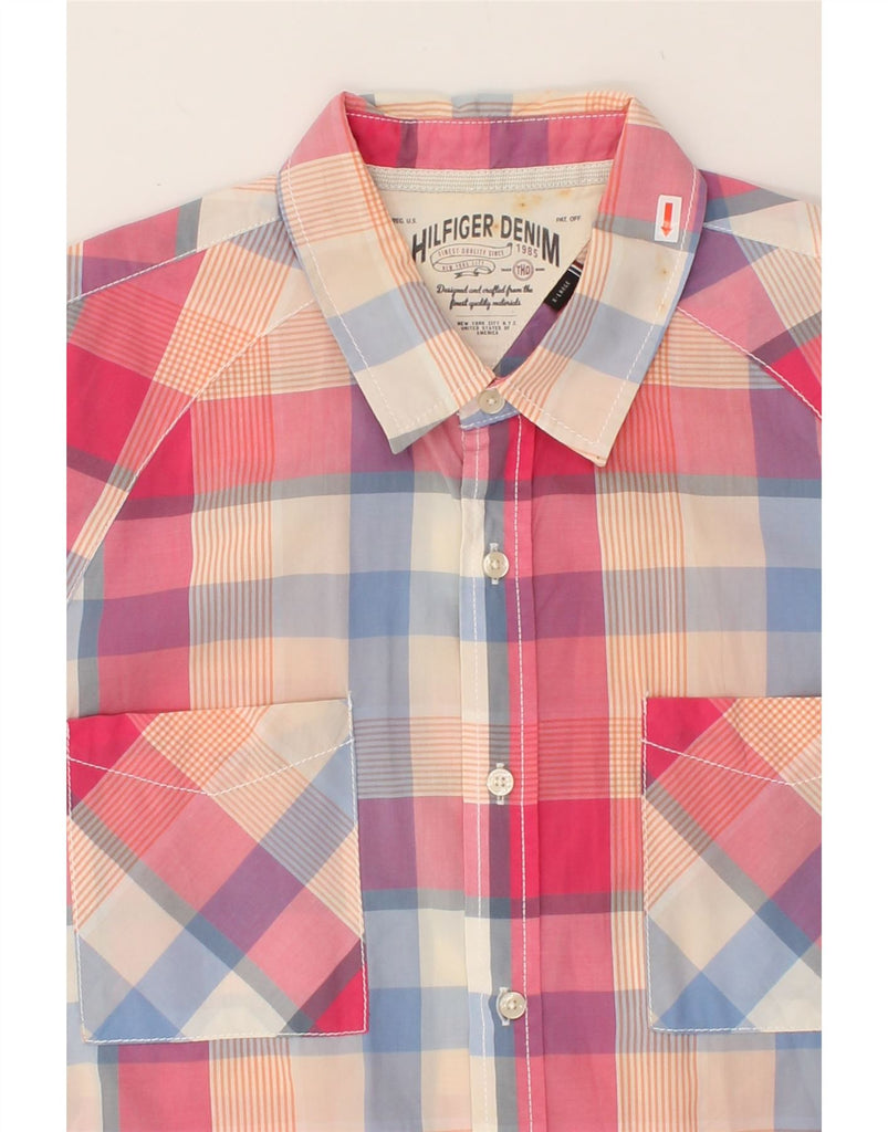 TOMMY HILFIGER Mens Short Sleeve Shirt XL Pink Check Cotton | Vintage Tommy Hilfiger | Thrift | Second-Hand Tommy Hilfiger | Used Clothing | Messina Hembry 