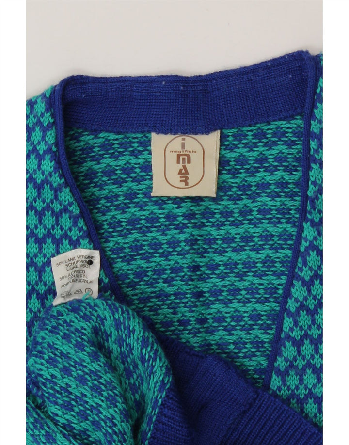Vintage Womens Cardigan Sweater UK 14 Medium Blue Houndstooth Wool