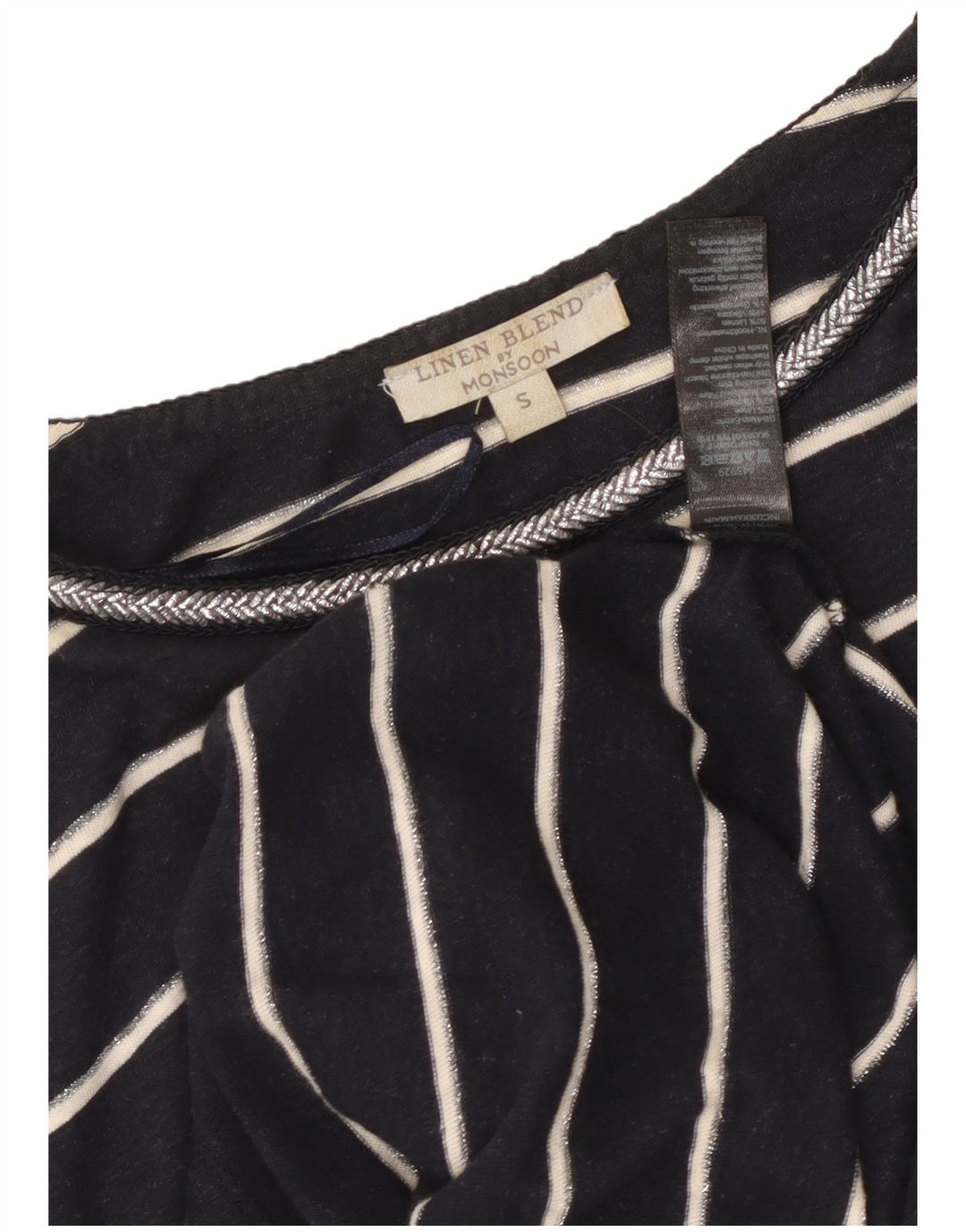 MONSOON Womens T-Shirt Dress UK 10 Small Navy Blue Striped Linen
