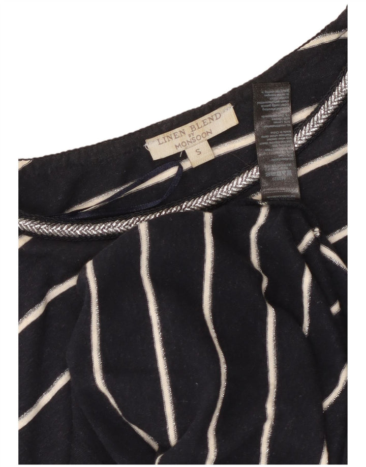 MONSOON Womens T-Shirt Dress UK 10 Small Navy Blue Striped Linen