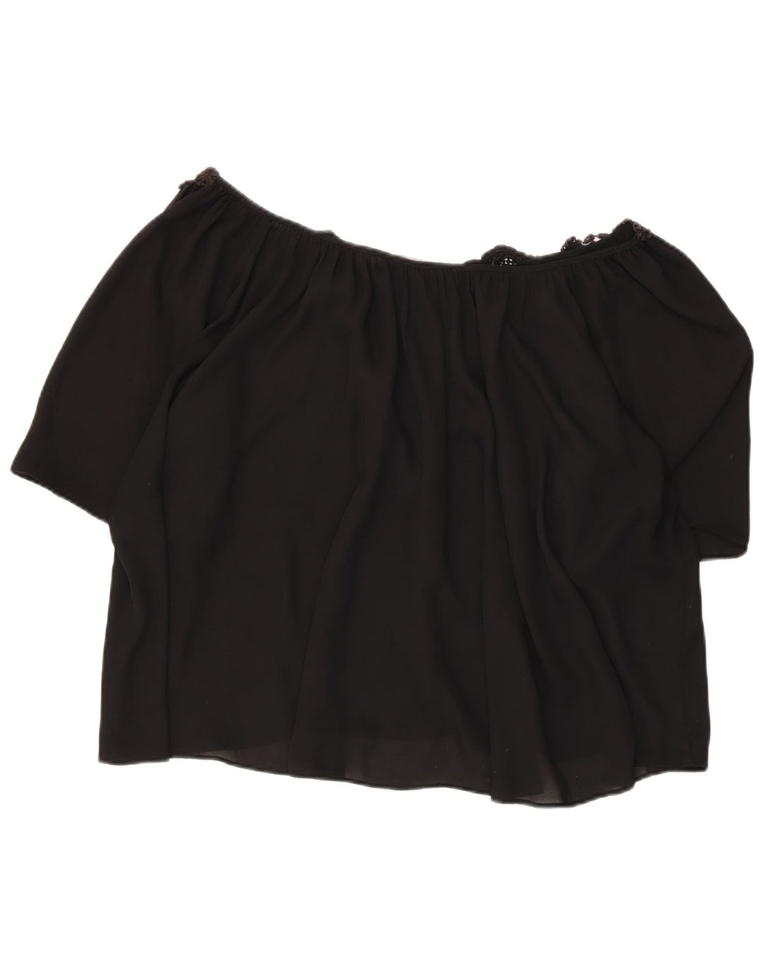 Zara Womens Crop Oversized Off Shoulder Top UK 16 Large Black Floral