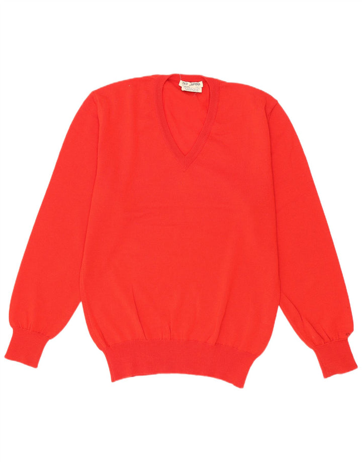 Ted Lapidus Mens V-Neck Jumper Sweater IT 46 Small Red Merino Wool