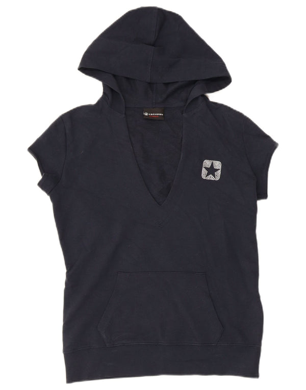 Converse Womens Short Sleeve Hoodie Jumper UK 12 Medium Navy Blue