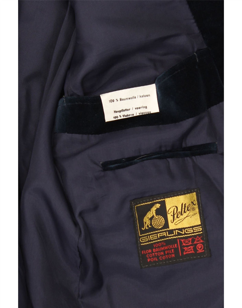 PELTEX GIERLINGS Mens Velvet 2 Button Blazer Jacket UK 38 Medium Navy Blue Vintage Peltex Gierlings and Second-Hand Peltex Gierlings from Messina Hembry 