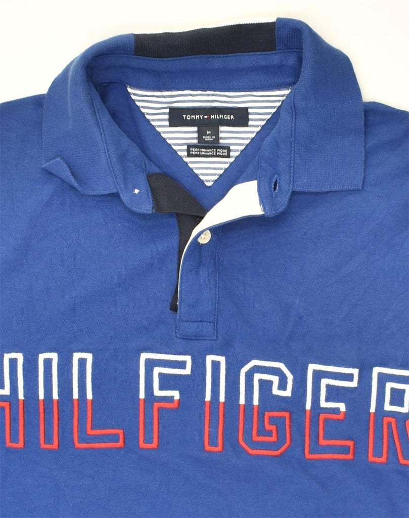 TOMMY HILFIGER Mens Graphic Polo Shirt Medium Blue Cotton | Vintage Tommy Hilfiger | Thrift | Second-Hand Tommy Hilfiger | Used Clothing | Messina Hembry 