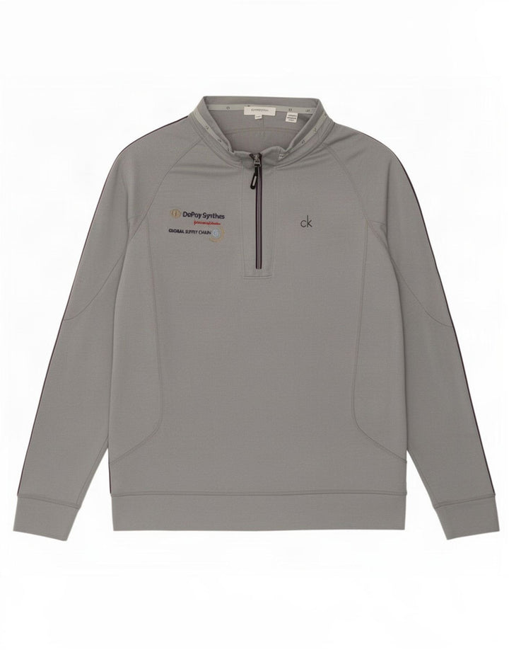 Calvin Klein Mens Graphic Zip Neck Pullover Tracksuit Top Large Grey