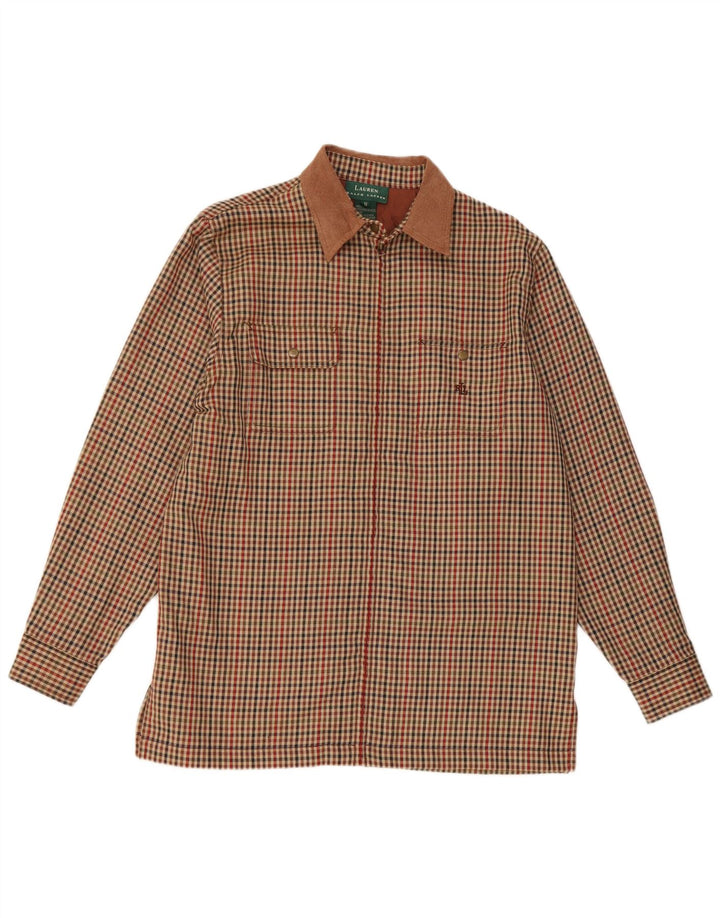 Ralph Lauren Womens Flannel Shirt UK 14 Medium Brown Houndstooth Acetate
