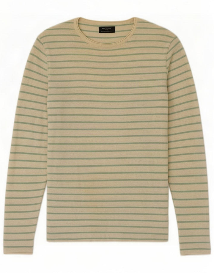 Zara Mens Top Long Sleeve Large Off White Striped