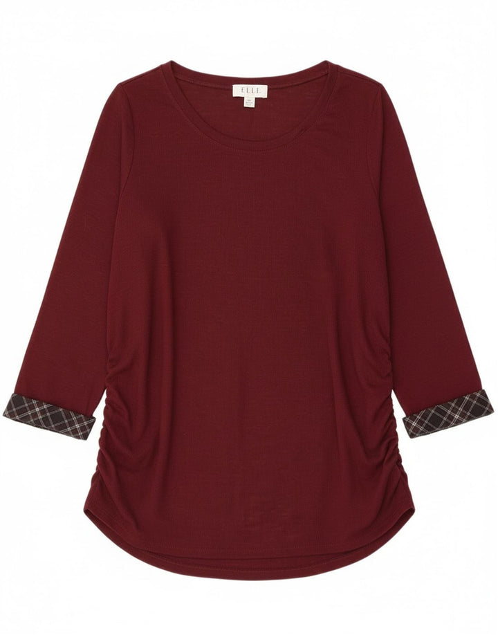 Elle Womens 3/4 Sleeve Tunic Top UK 20 2XL Burgundy Polyester