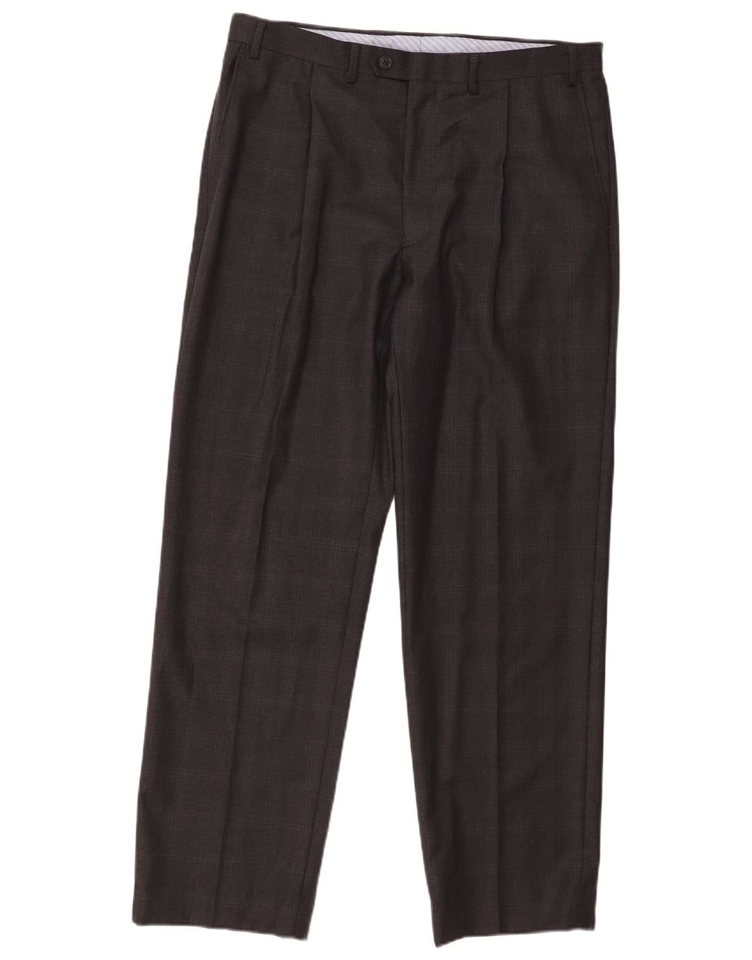Marks & Spencer Mens Straight Suit Trousers W36 L31 Grey Check New Wool