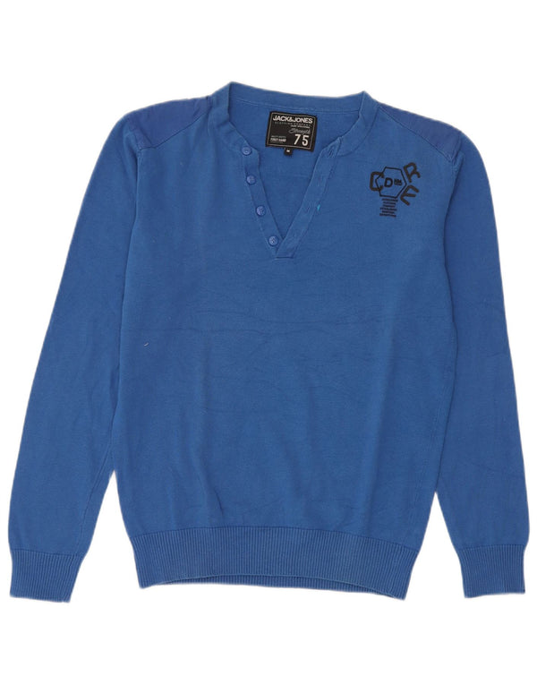 Jack & Jones Mens V-Neck Jumper Sweater Medium Blue Cotton
