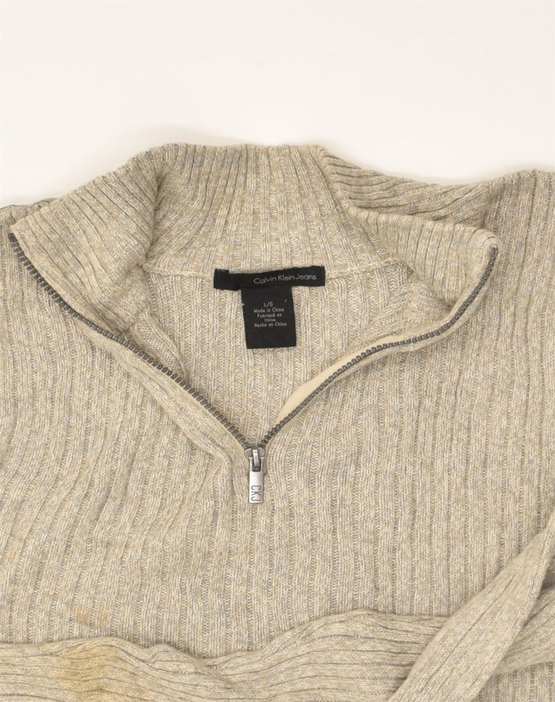 CALVIN KLEIN JEANS Mens Zip Neck Jumper Sweater Large Beige Cotton | Vintage Calvin Klein Jeans | Thrift | Second-Hand Calvin Klein Jeans | Used Clothing | Messina Hembry 