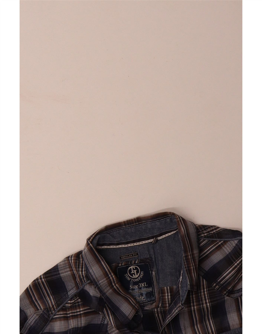 TOM TOMPSON Mens Regular Fit Shirt 3XL Navy Blue Check Cotton