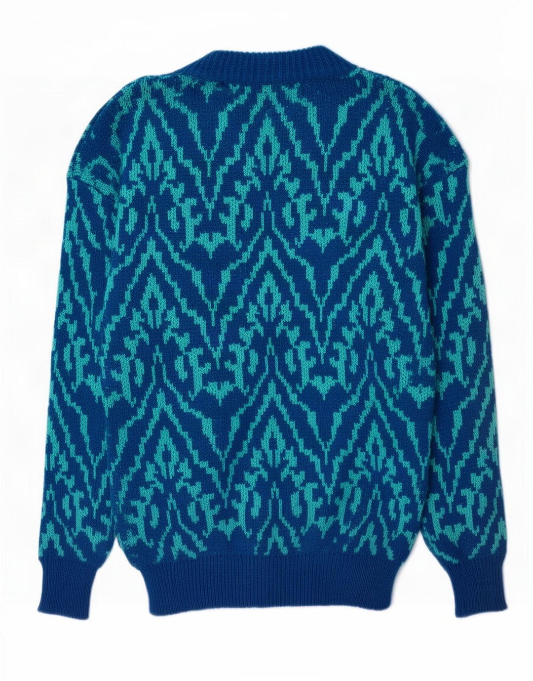 Vintage Mens Crew Neck Jumper Sweater Medium Blue Paisley