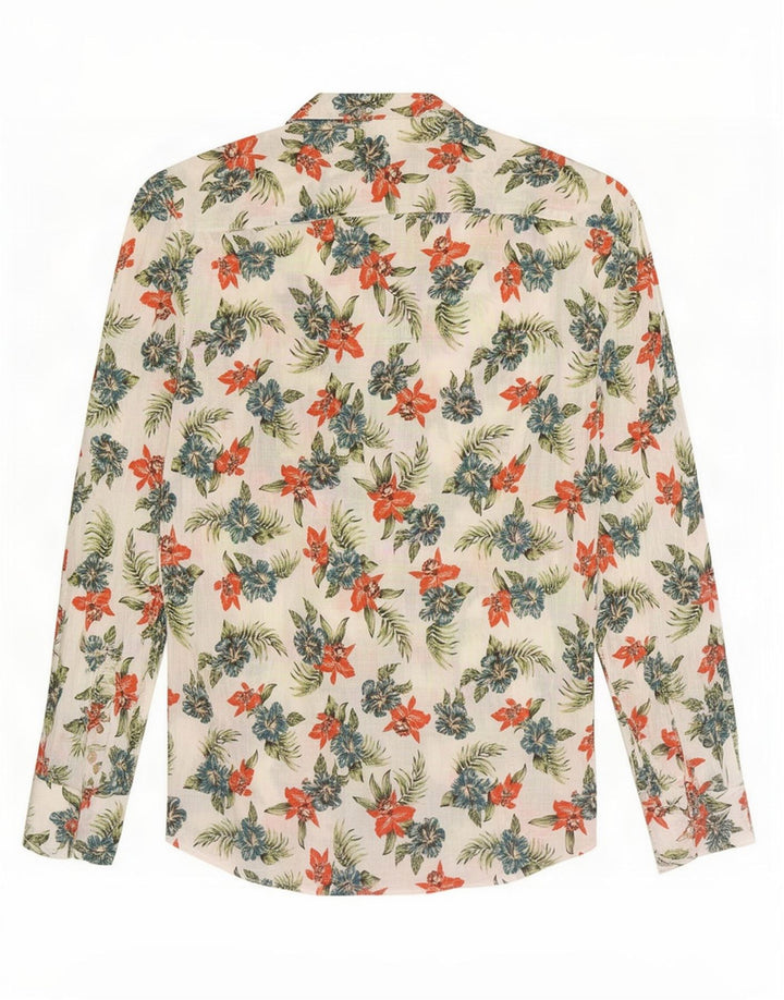 Benetton Mens Shirt Large White Floral Cotton
