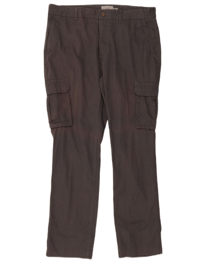 Marks & Spencer Mens Straight Cargo Trousers W36 L31 Grey Cotton