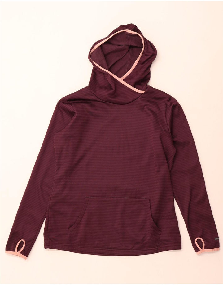 Columbia Womens Hoodie Jumper UK 16 Large Maroon Striped Polyester