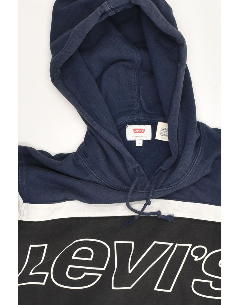 LEVI'S Mens Graphic Hoodie Jumper Small Navy Blue Colourblock Cotton | Vintage Levi's | Thrift | Second-Hand Levi's | Used Clothing | Messina Hembry 